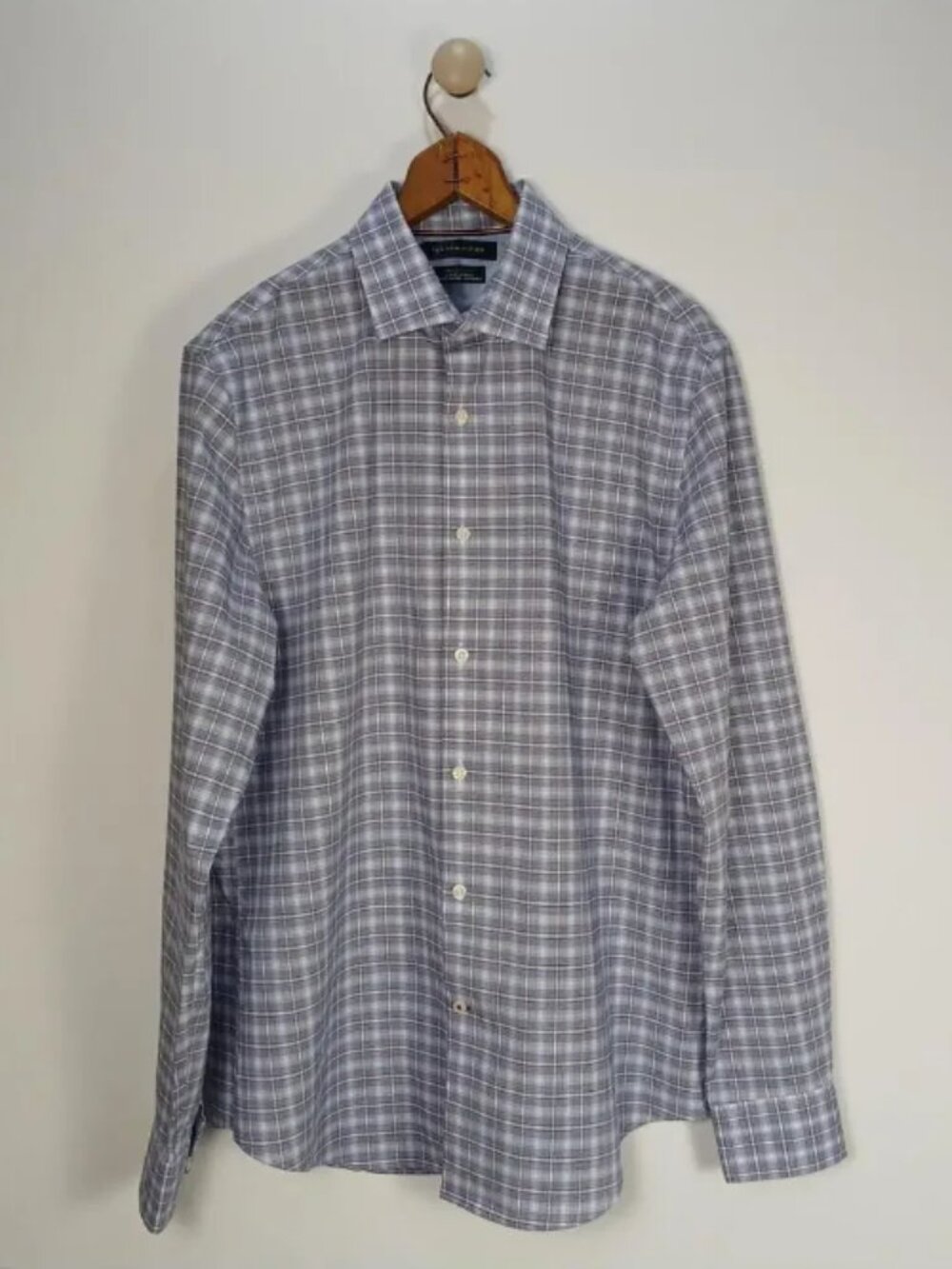 Tommy Hilfiger Mens Shirt Size Large TH Flex Supima Slim Fit 34/35 Stretch Blue